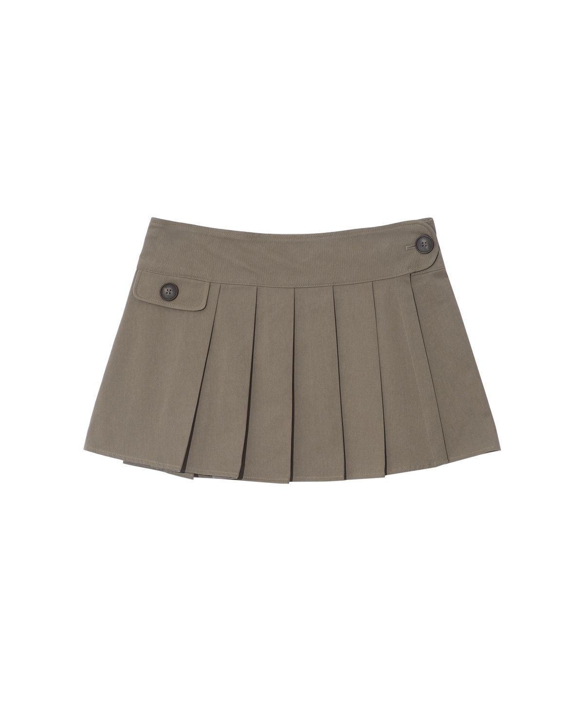 잇자바이브(ITZAVIBE) BUTTON WRAP MINI SKIRT - TAUPE GRAY