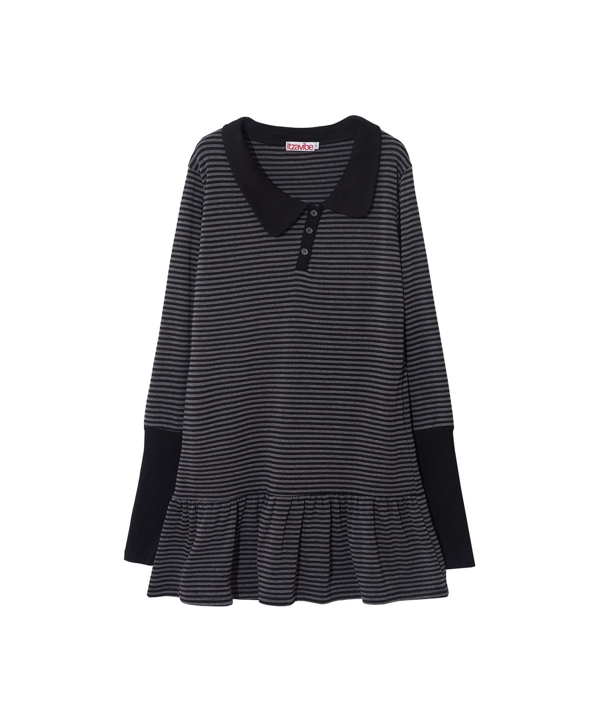 잇자바이브(ITZAVIBE) STRIPE ASYMMETRY COLLAR ONE PIECE - BLACK