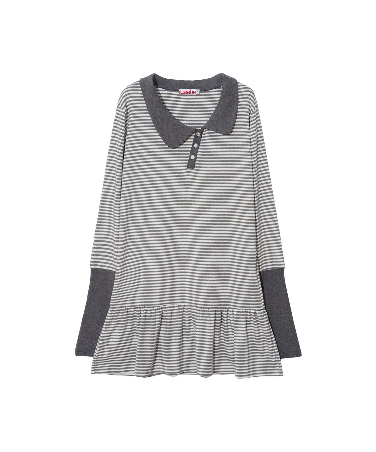 잇자바이브(ITZAVIBE) STRIPE ASYMMETRY COLLAR ONE PIECE - GRAY