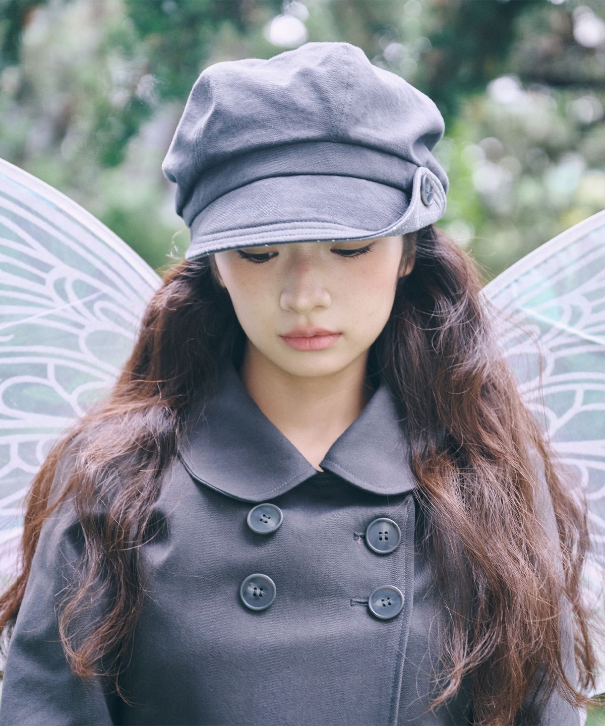 잇자바이브(ITZAVIBE) BUTTON NEWSBOY CAP - CHARCOAL