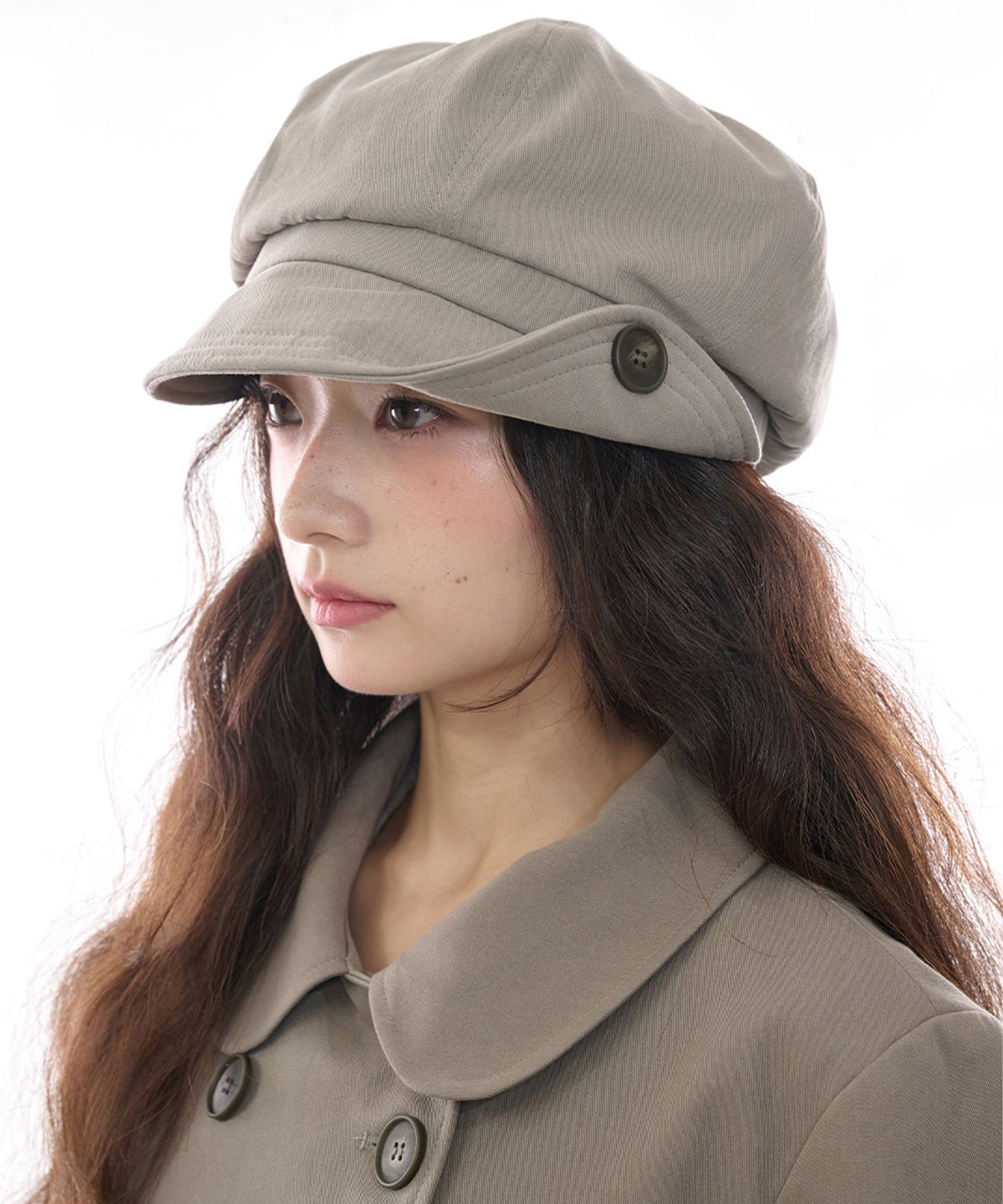 잇자바이브(ITZAVIBE) BUTTON NEWSBOY CAP - TAUPE GRAY
