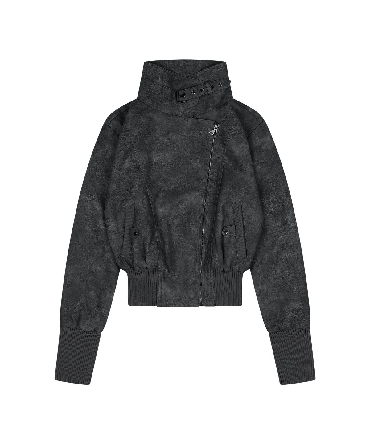 팬시클럽(FANCY CLUB) 하이넥 리브드 레더 자켓 (CHARCOAL) F26ZA506
