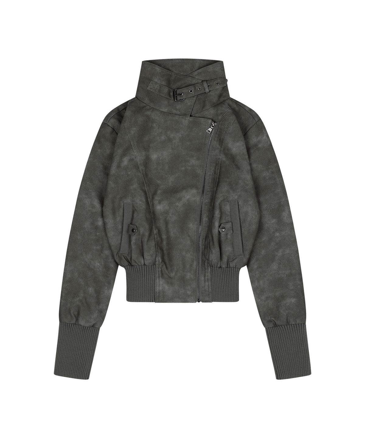 팬시클럽(FANCY CLUB) 하이넥 리브드 레더 자켓 (LIGHT GRAY) F26ZA506