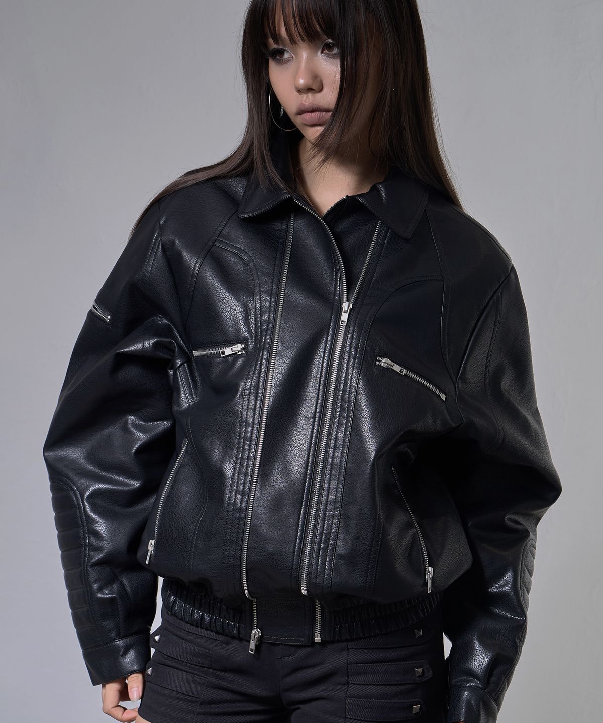 팬시클럽(FANCY CLUB) 레이서 레더 자켓 (BLACK) F26ZA507