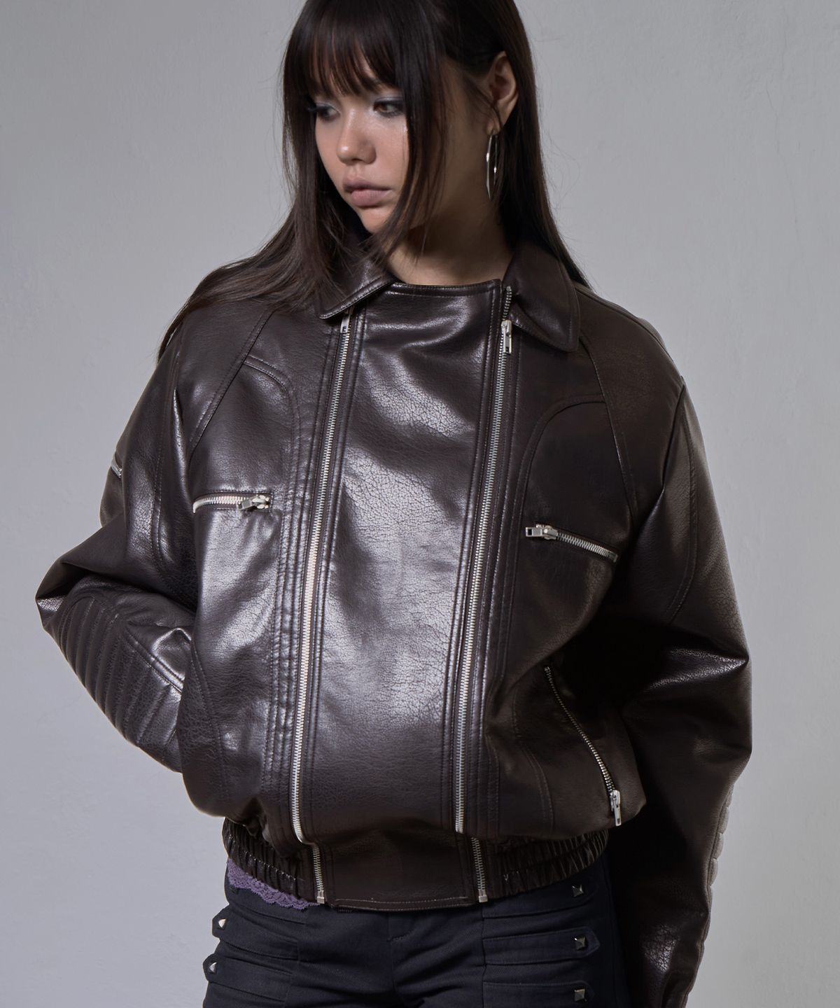 팬시클럽(FANCY CLUB) 레이서 레더 자켓 (BROWN) F26ZA507