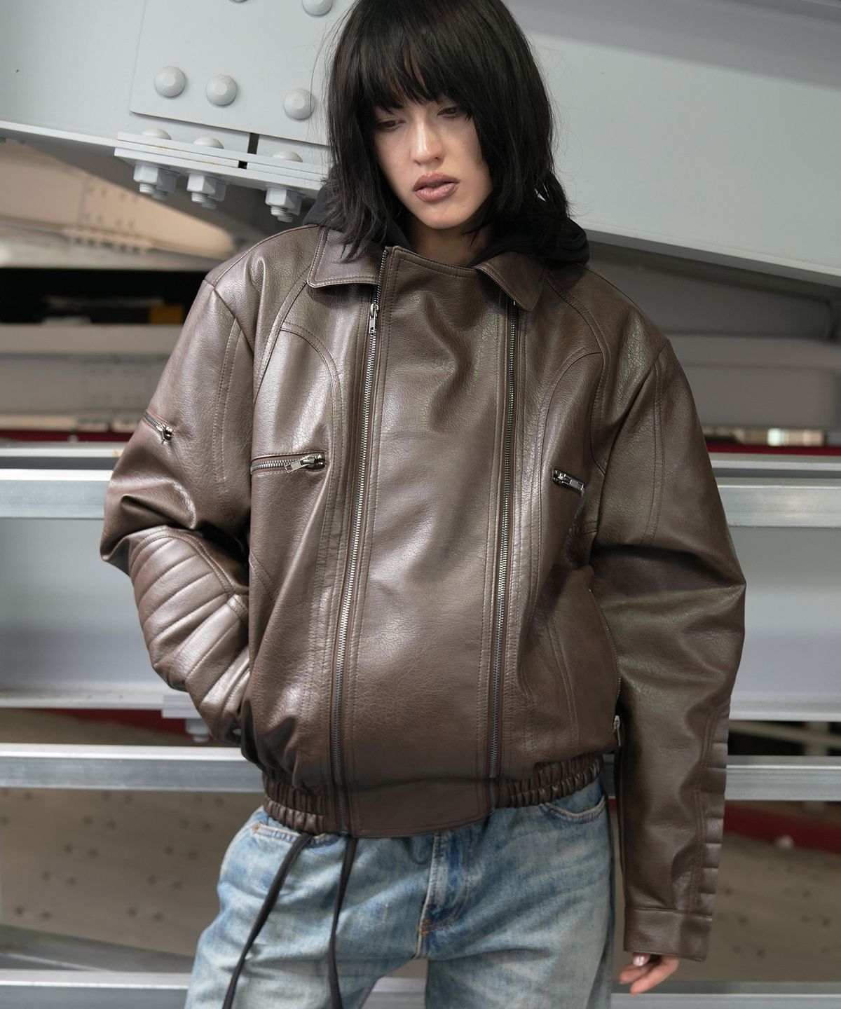 팬시클럽(FANCY CLUB) 레이서 레더 자켓 (BROWN) F26ZA507