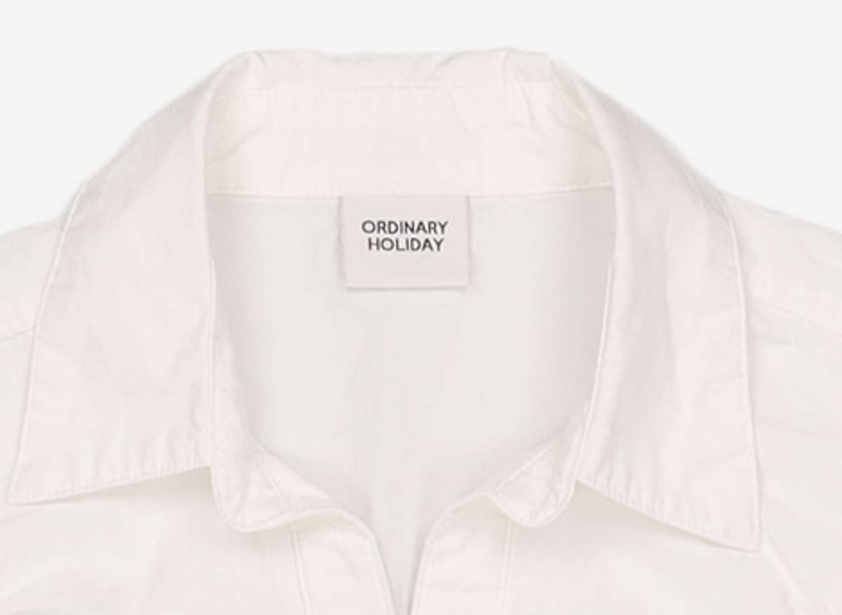 오디너리 홀리데이(ORDINARY HOLIDAY) 셔링 라운드 크롭 셔츠 [LIGHT KHAKI] FREE