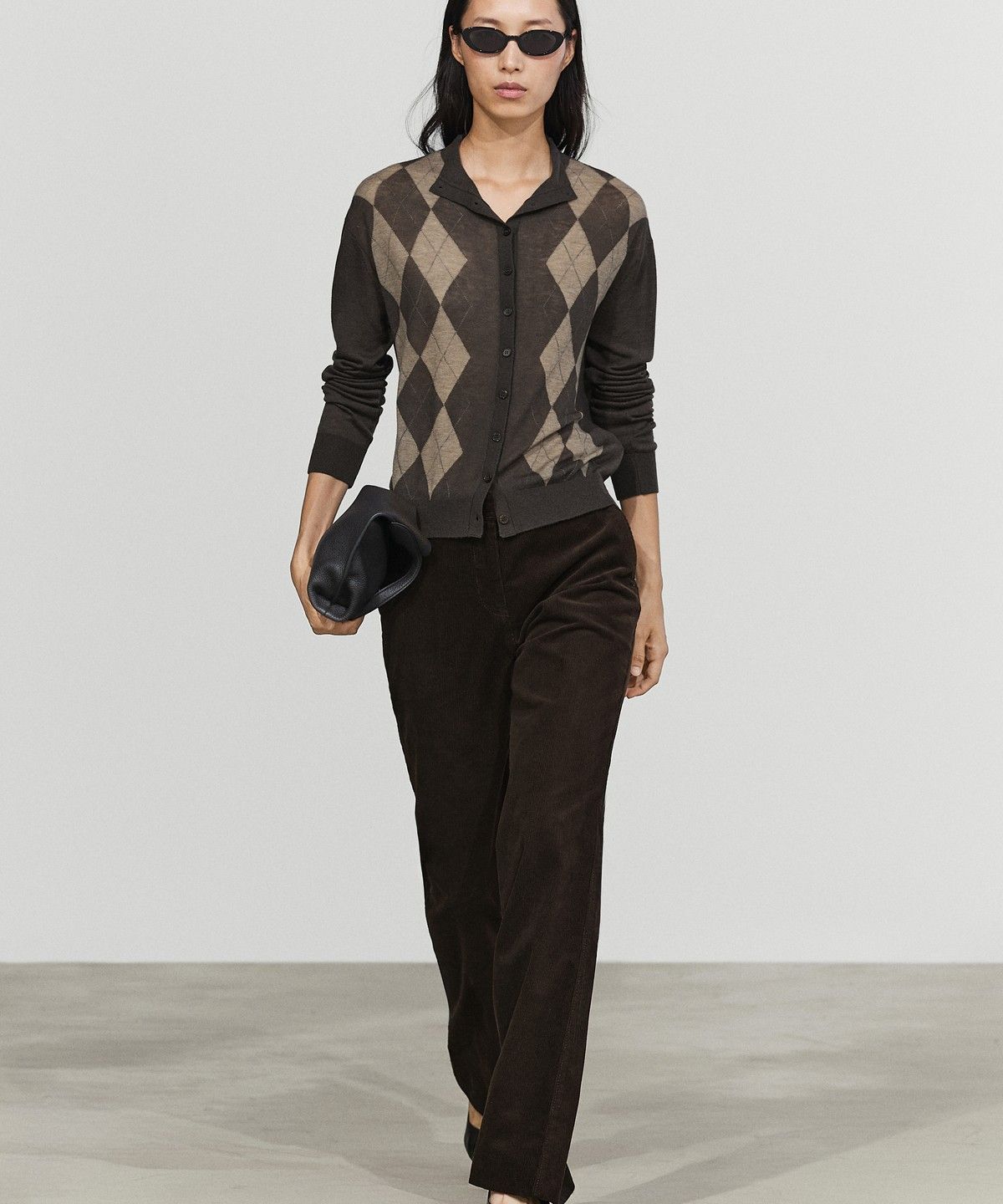 마시모두띠(MASSIMO DUTTI) 100% 울 아가일 니트 가디건
