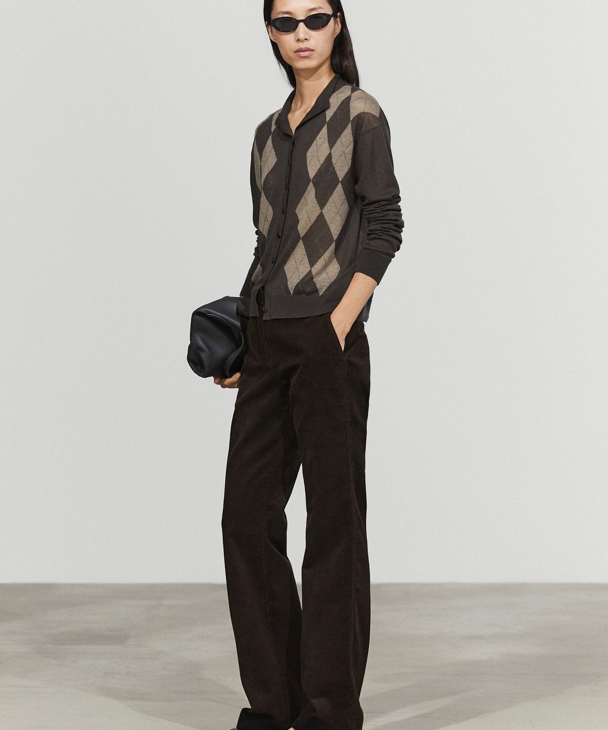 마시모두띠(MASSIMO DUTTI) 100% 울 아가일 니트 가디건