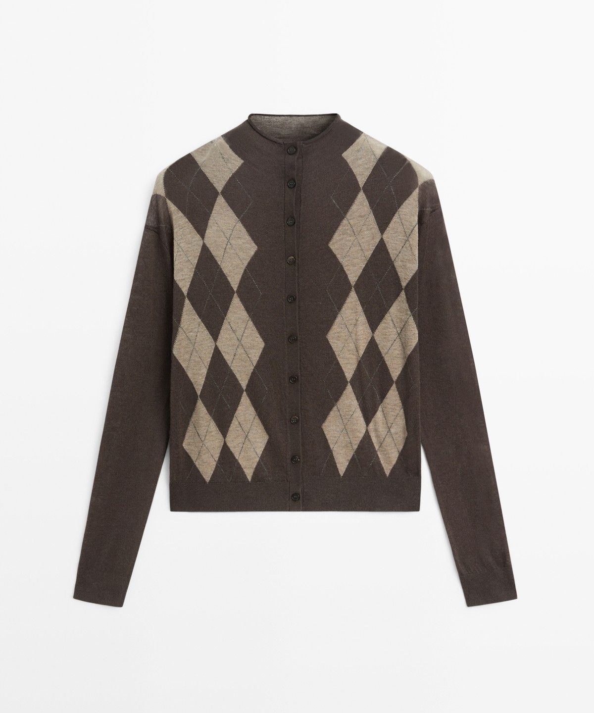 마시모두띠(MASSIMO DUTTI) 100% 울 아가일 니트 가디건