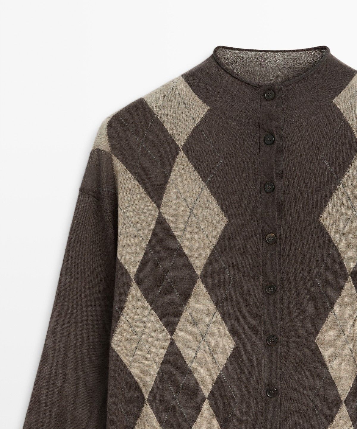 마시모두띠(MASSIMO DUTTI) 100% 울 아가일 니트 가디건