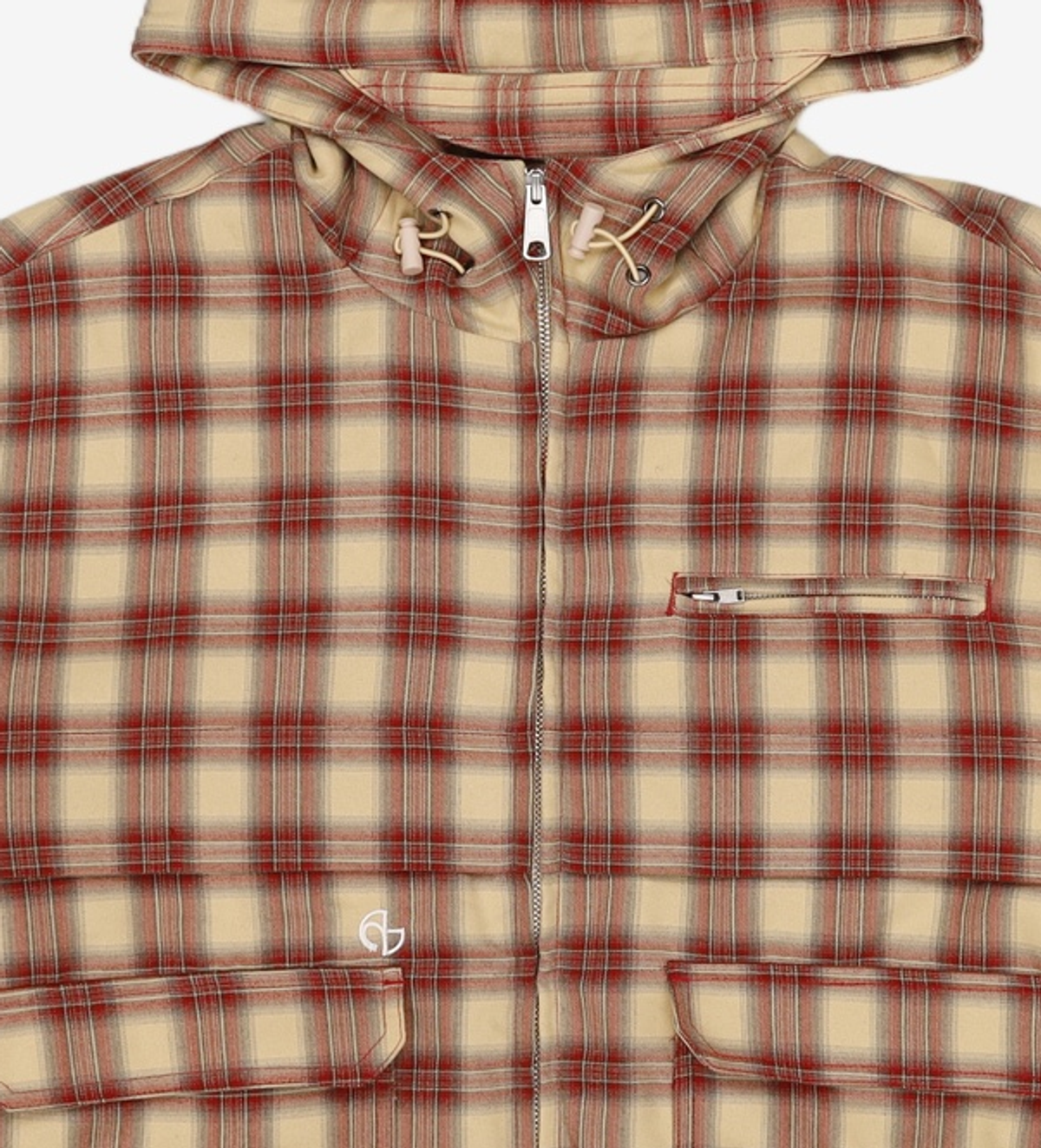 노매뉴얼(NOMANUAL) CHECK HOODED JACKET - BURGUNDY L