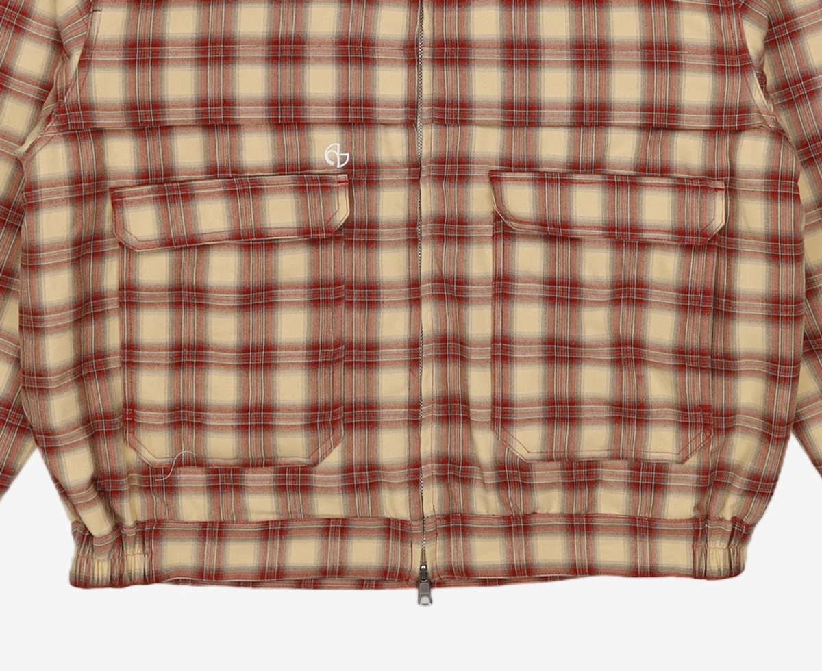 노매뉴얼(NOMANUAL) CHECK HOODED JACKET - BURGUNDY L