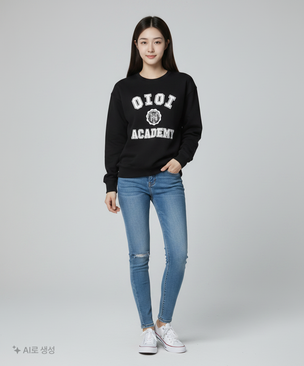 오아이오아이 컬렉션(OIOI COLLECTION) POCKET VARSITY SWEATSHIRTS [BLACK] S