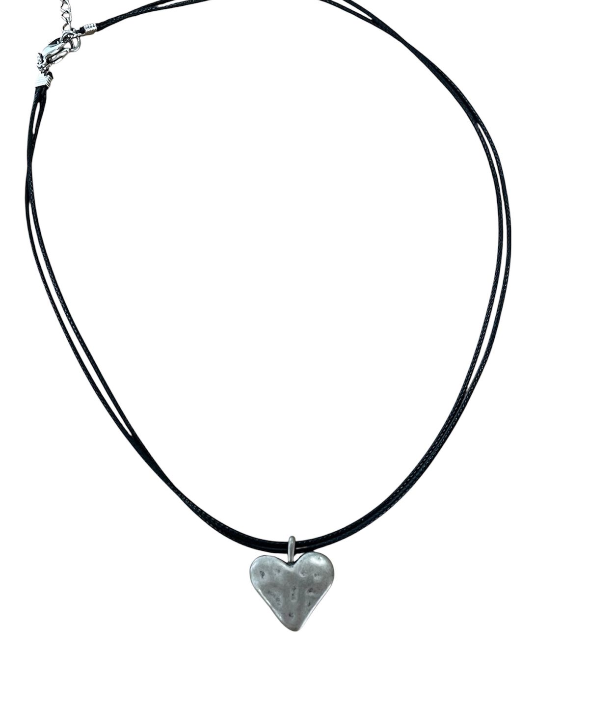 스케이터락(SK8ER ROCK) Hammering Heart Cord Necklace (Black Silver)