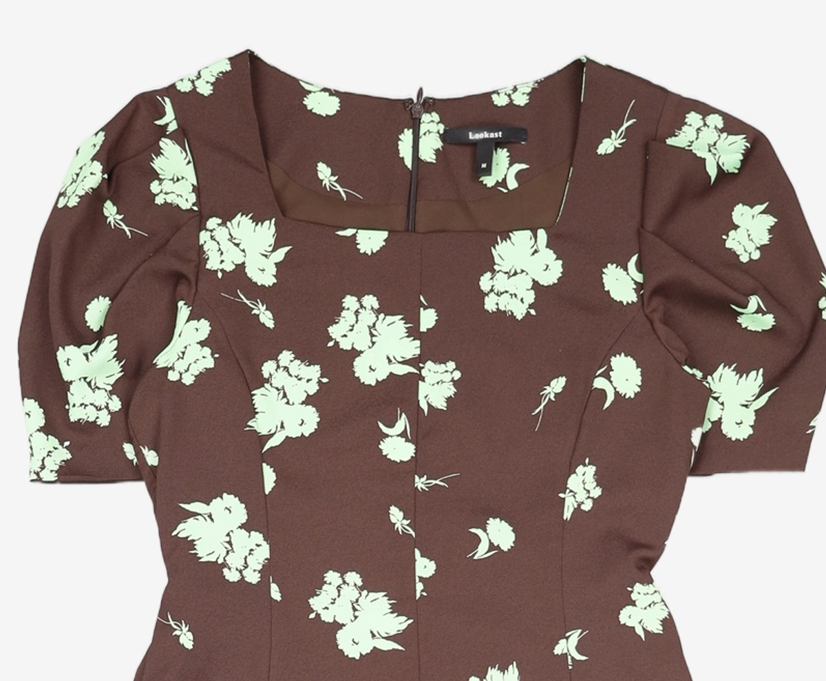 룩캐스트(LOOKAST) BROWN RACHEL PRINT DRESS (브라운 레이첼 프린트 드레스) M