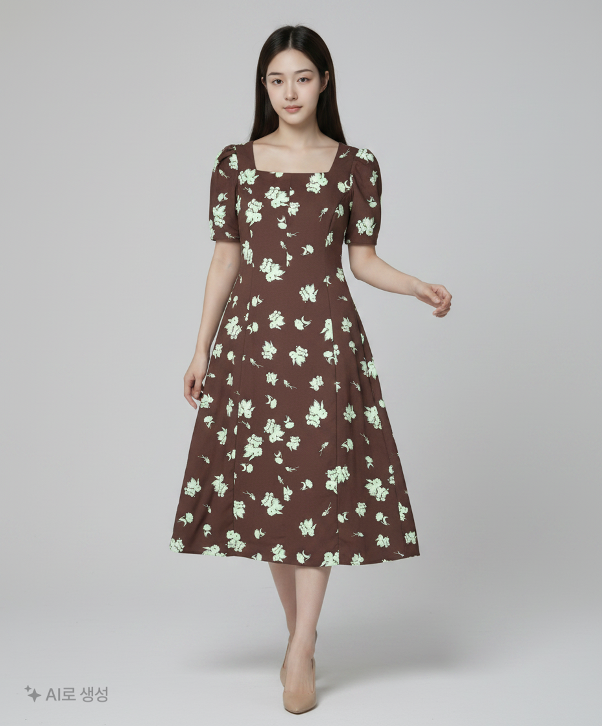룩캐스트(LOOKAST) BROWN RACHEL PRINT DRESS (브라운 레이첼 프린트 드레스) M