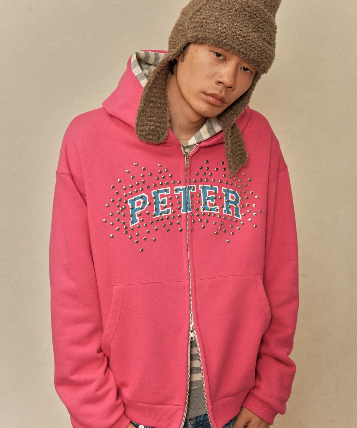 마이네임이즈피터(MYNAMEISPETER) PETER STUD ZIP HOODIE - PINK