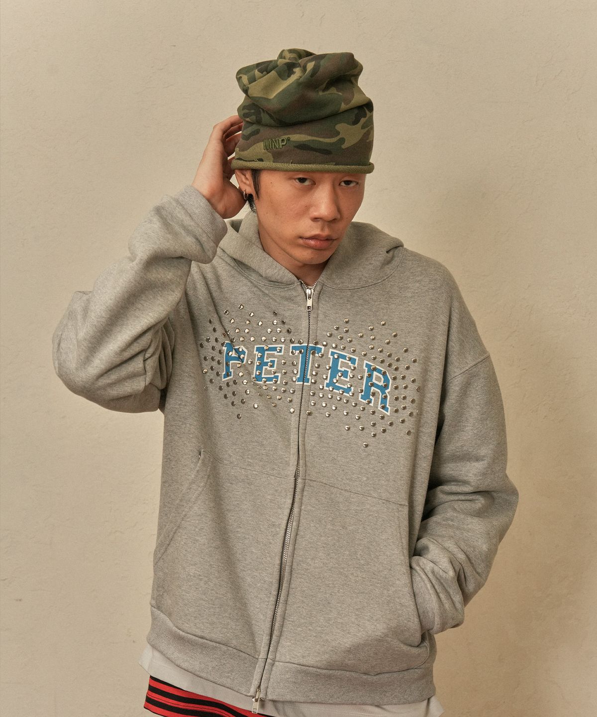 마이네임이즈피터(MYNAMEISPETER) PETER STUD ZIP HOODIE - GRAY