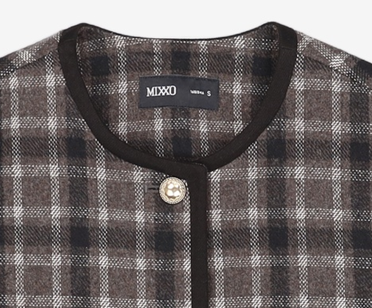 미쏘(MIXXO) 체크 라운드넥 배색 숏자켓 MIWJKCT23G S