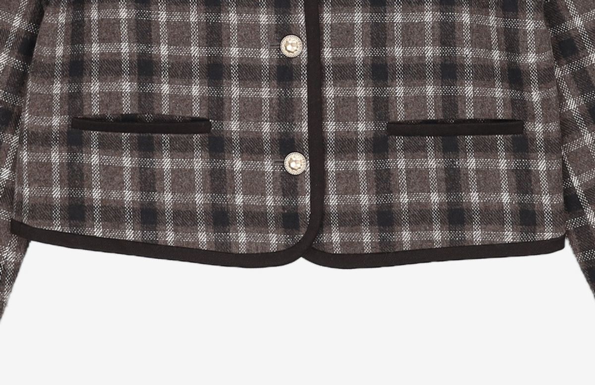 미쏘(MIXXO) 체크 라운드넥 배색 숏자켓 MIWJKCT23G S
