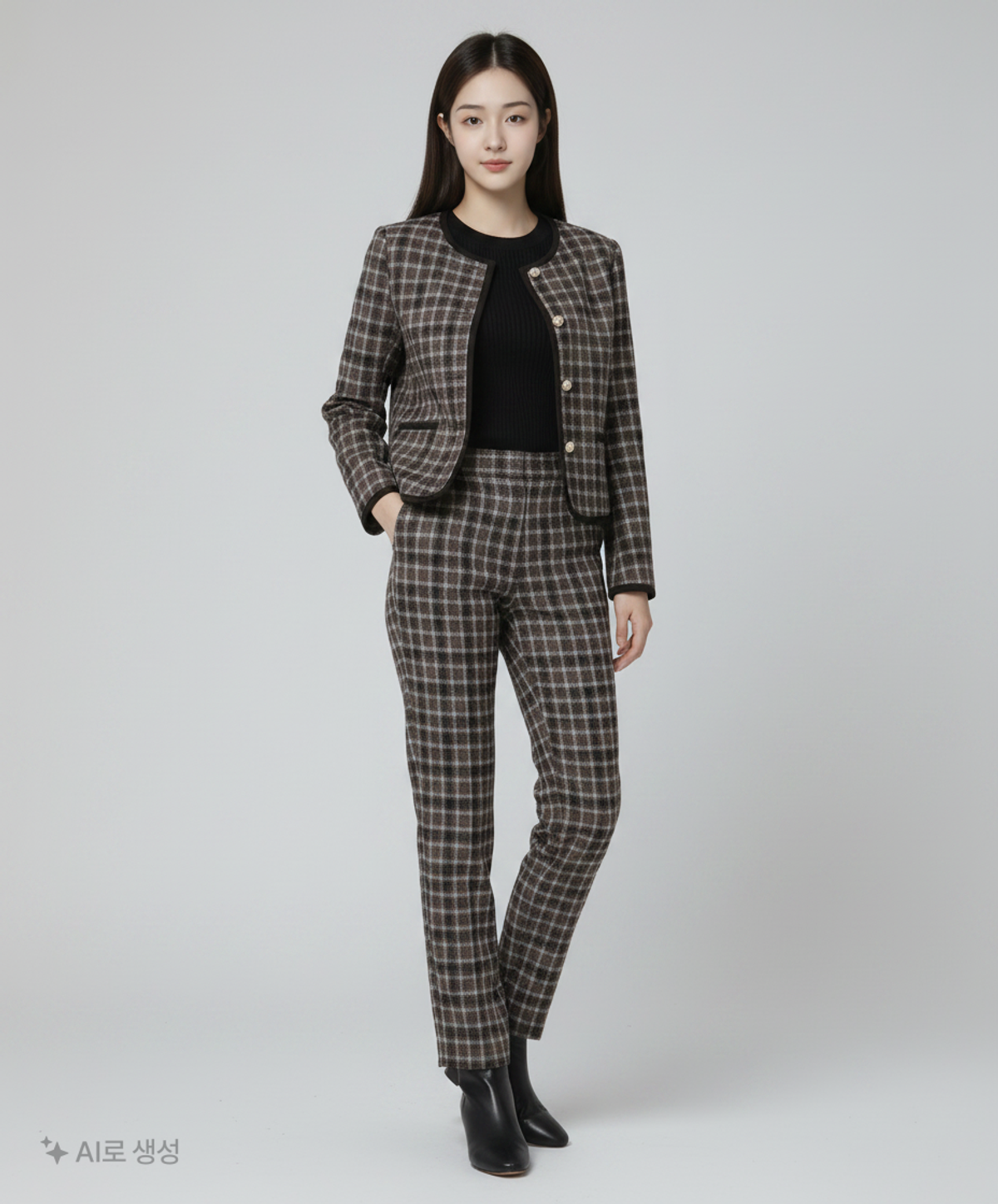미쏘(MIXXO) 체크 라운드넥 배색 숏자켓 MIWJKCT23G S