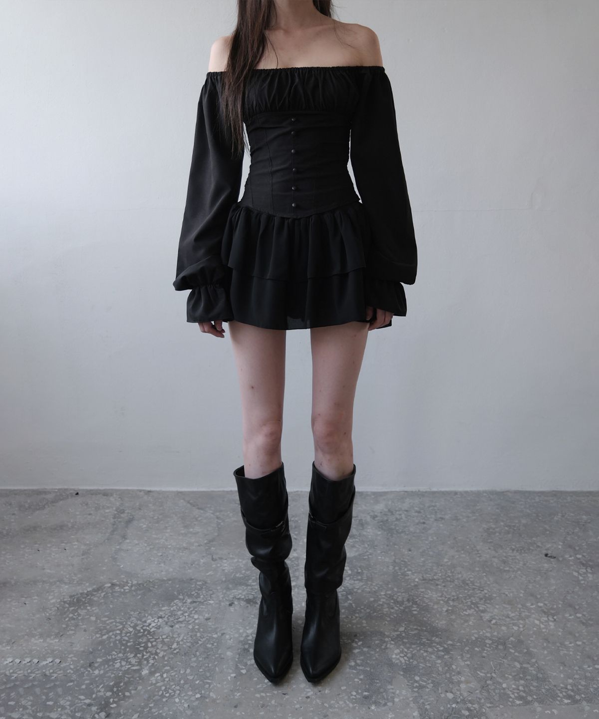 이오담(IODAM) RIPPLE 2WAY CHIFFON SKIRT (black)