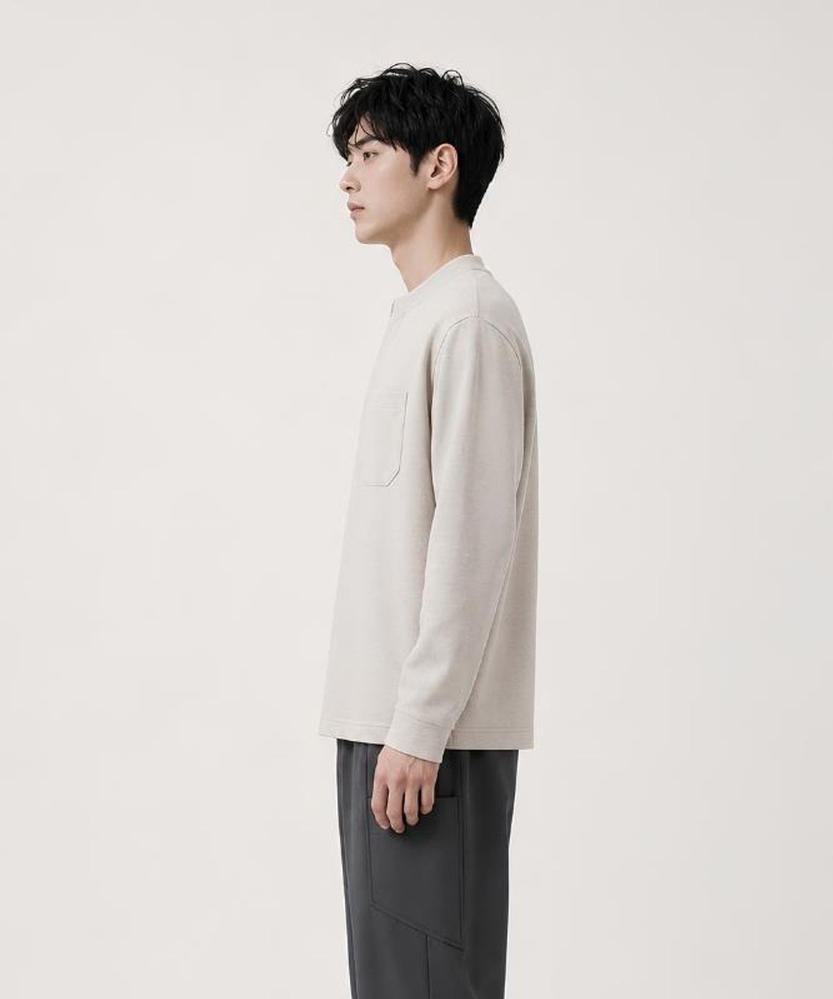 커스텀어스(CUSTOMUS) 남자 V넥 레이어드배색 긴팔 티셔츠 CXS26FKVT902 BEI