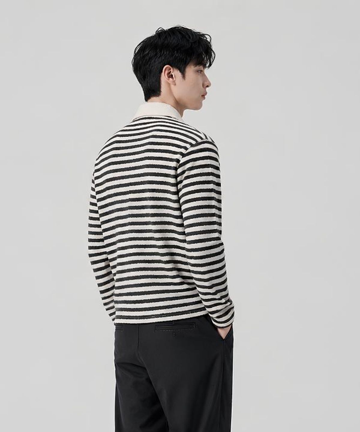 커스텀어스(CUSTOMUS) 남성 스트라이프 니트 카라티셔츠 CXS26FKKT903 IVY