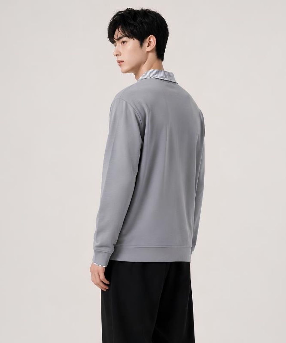 커스텀어스(CUSTOMUS) 남성 스트라이프 배색카라 슬릿넥 폴로 스웨트셔츠 CXS26FKKT801 GRY