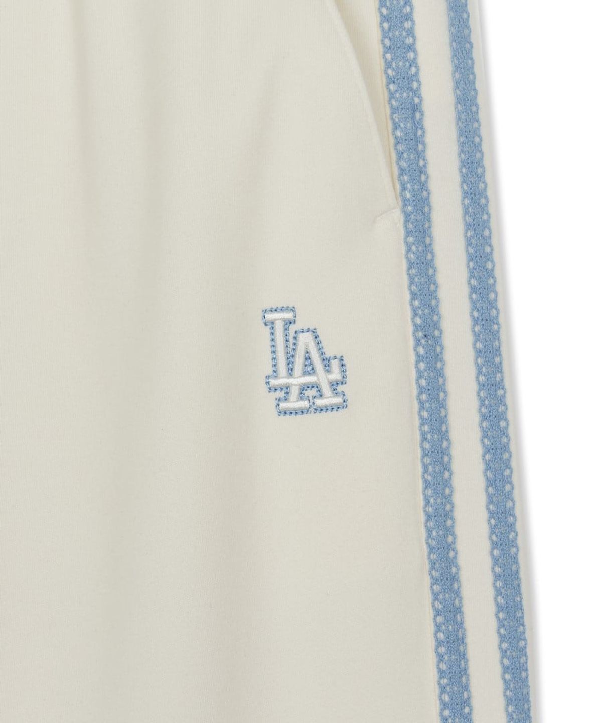엠엘비(MLB) 여성 베이직 스몰로고 리본 레이스트랙 와이드 플레어 팬츠 LA (Cream)
