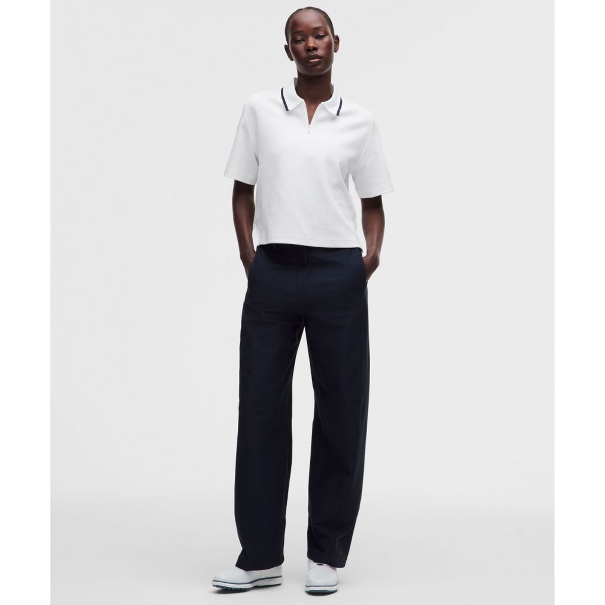 룰루레몬(LULULEMON) 코튼 블렌드 피케 숏슬리브 폴로 셔츠  WHT TRNV