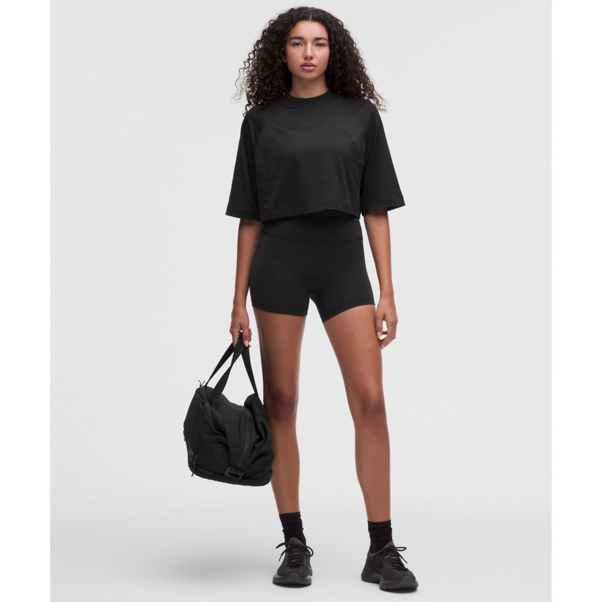 룰루레몬(LULULEMON) 코튼 블렌드 트레이닝 릴랙스 핏 티셔츠  BLK