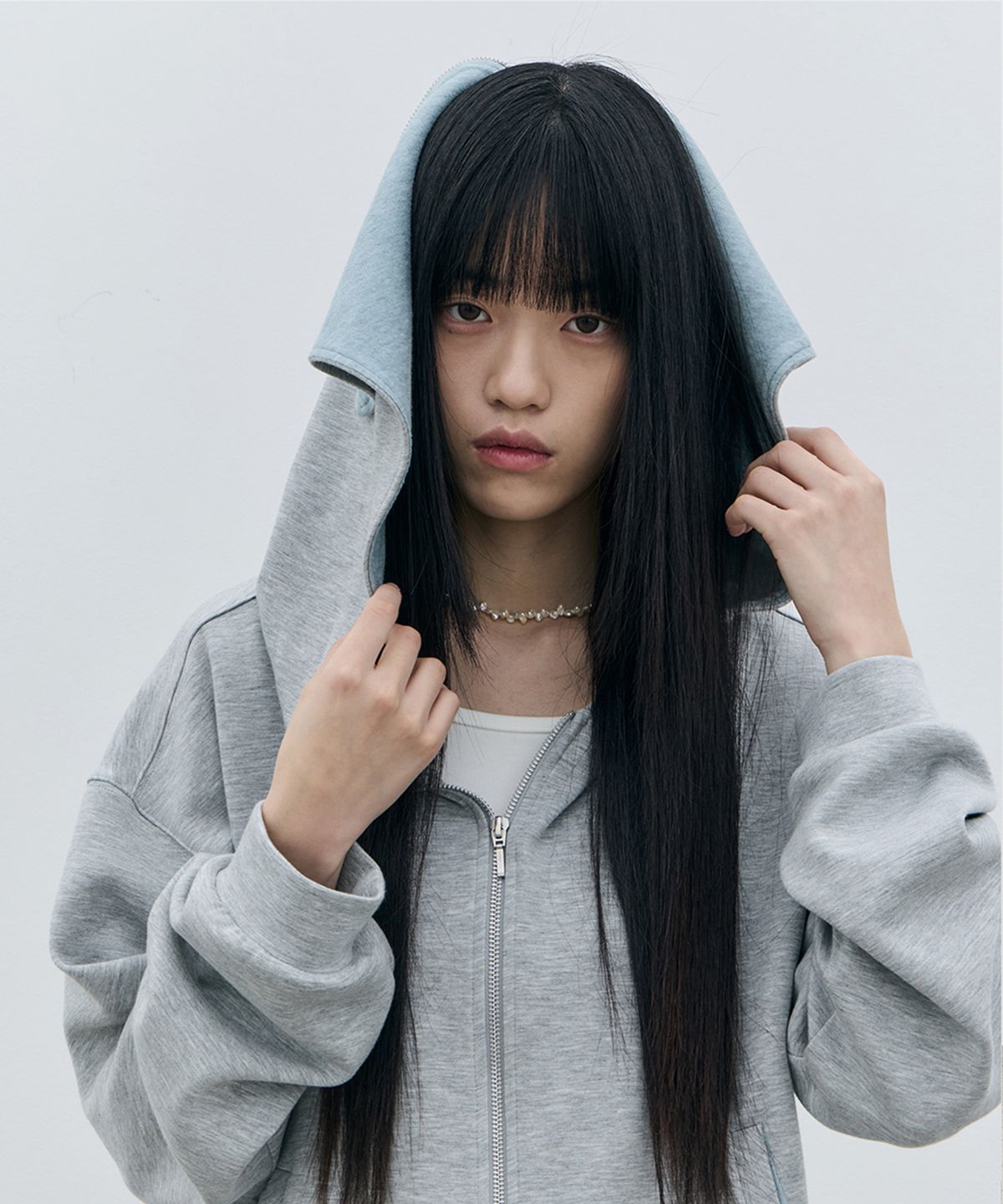로움(ROWM) SOFT CONTOUR HOODED ZIP-UP (GRAY/MINT)