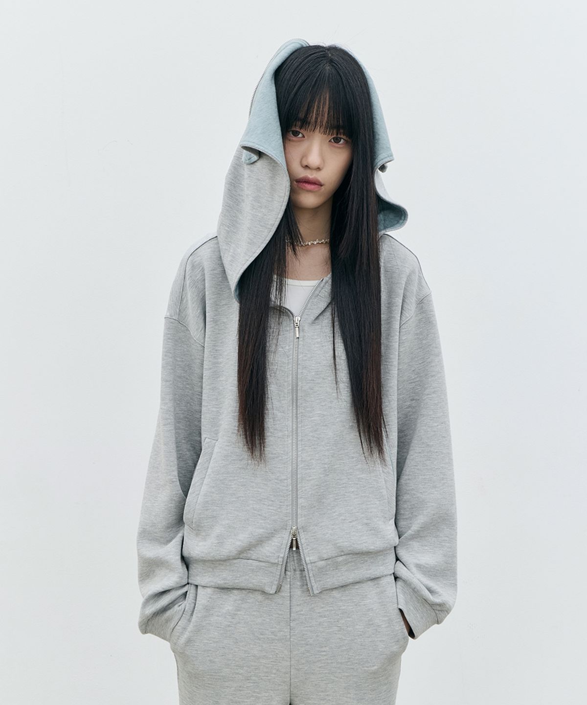 로움(ROWM) SOFT CONTOUR HOODED ZIP-UP (GRAY/MINT)