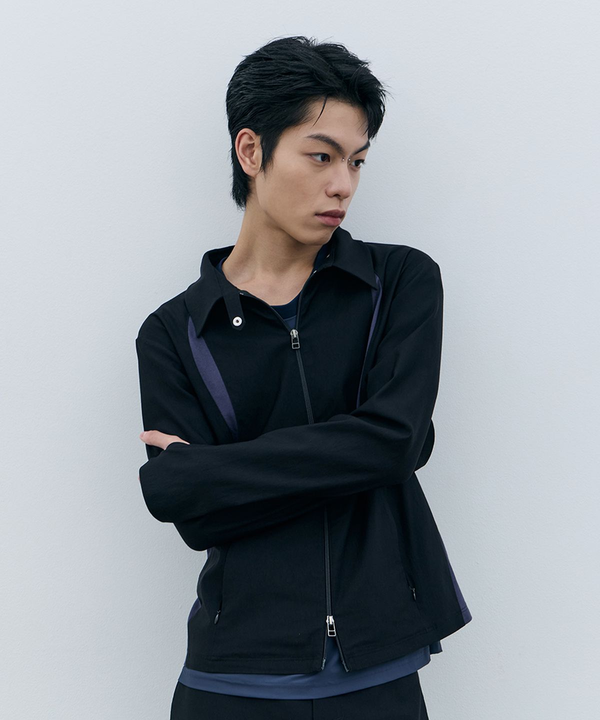 로움(ROWM) CONTRAST PANEL JACKET (BLACK)