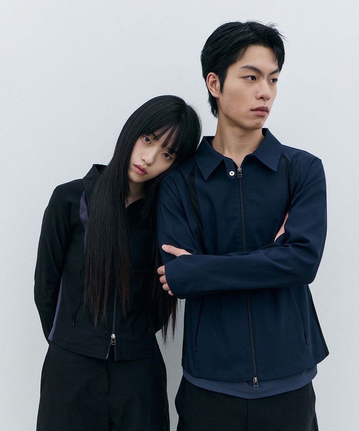 로움(ROWM) CONTRAST PANEL JACKET (NAVY)
