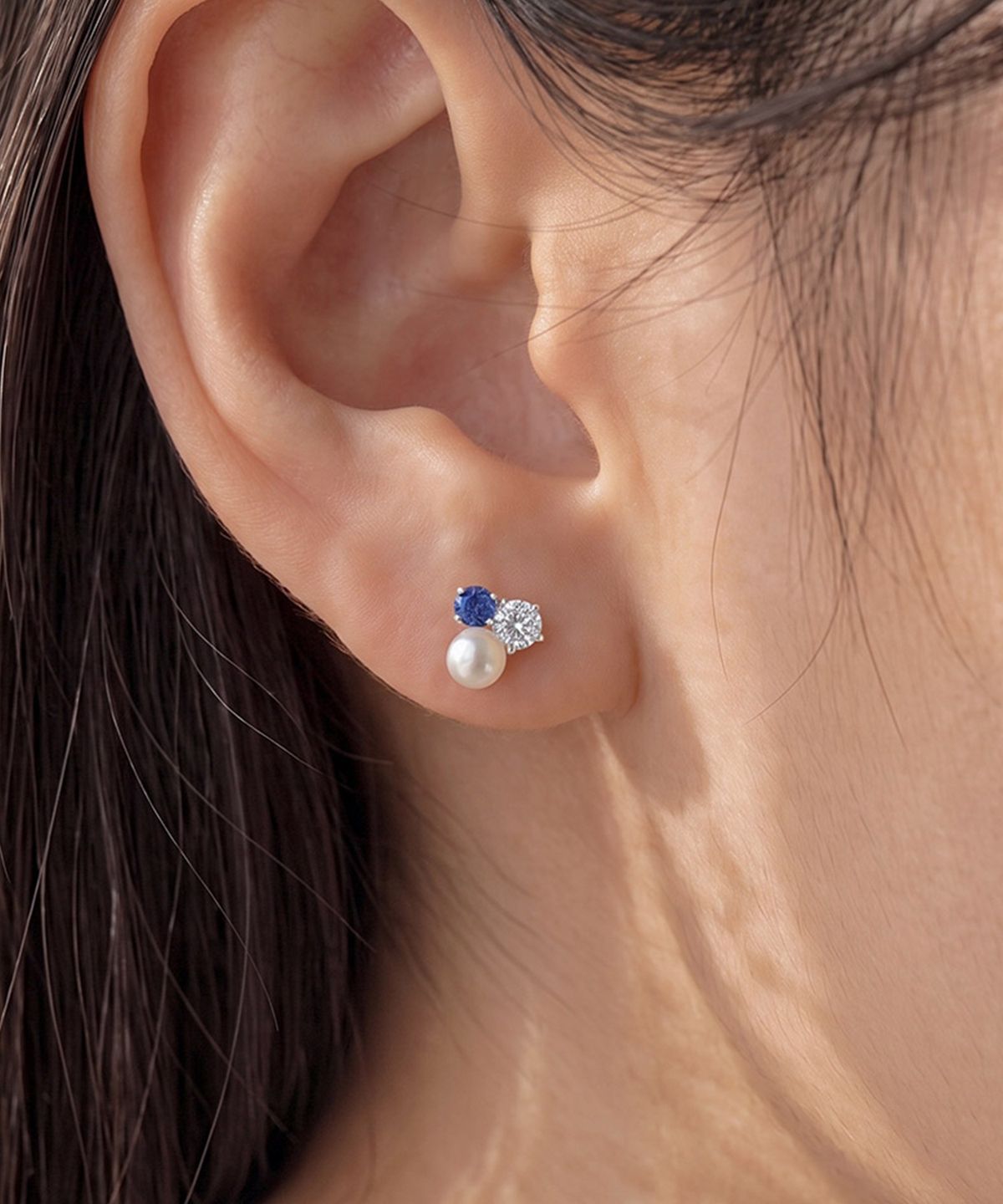 엘렌쥬얼리(HELENE JEWELRY) 실버 925 Silver 사파이어 앤 펄 큐빅 은 귀걸이
