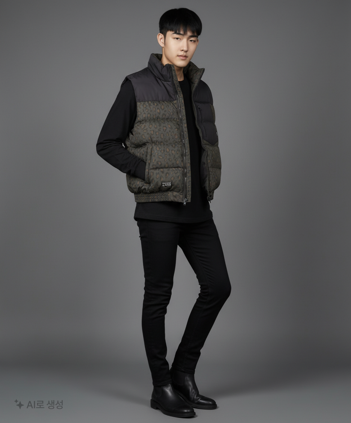 오버캐스트(OVERCAST) Leopard Goose Down Vest (Dark Green) L
