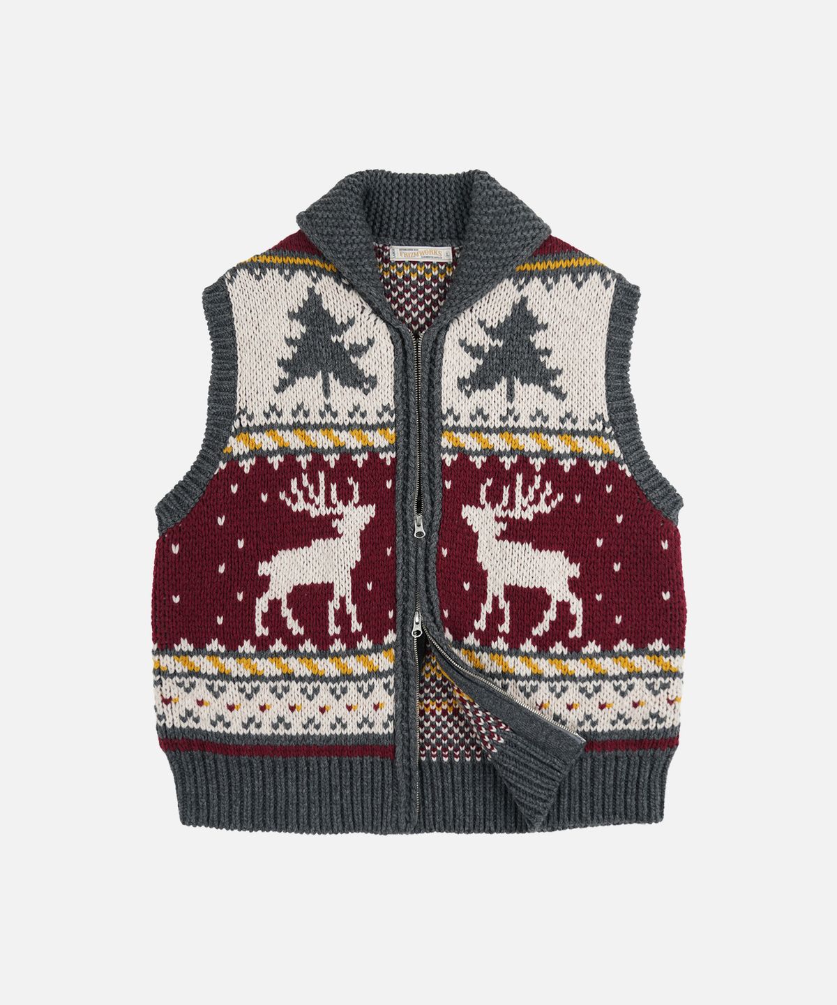 프리즘웍스(FRIZMWORKS) HEAVY COWICHAN KNIT VEST _ RED