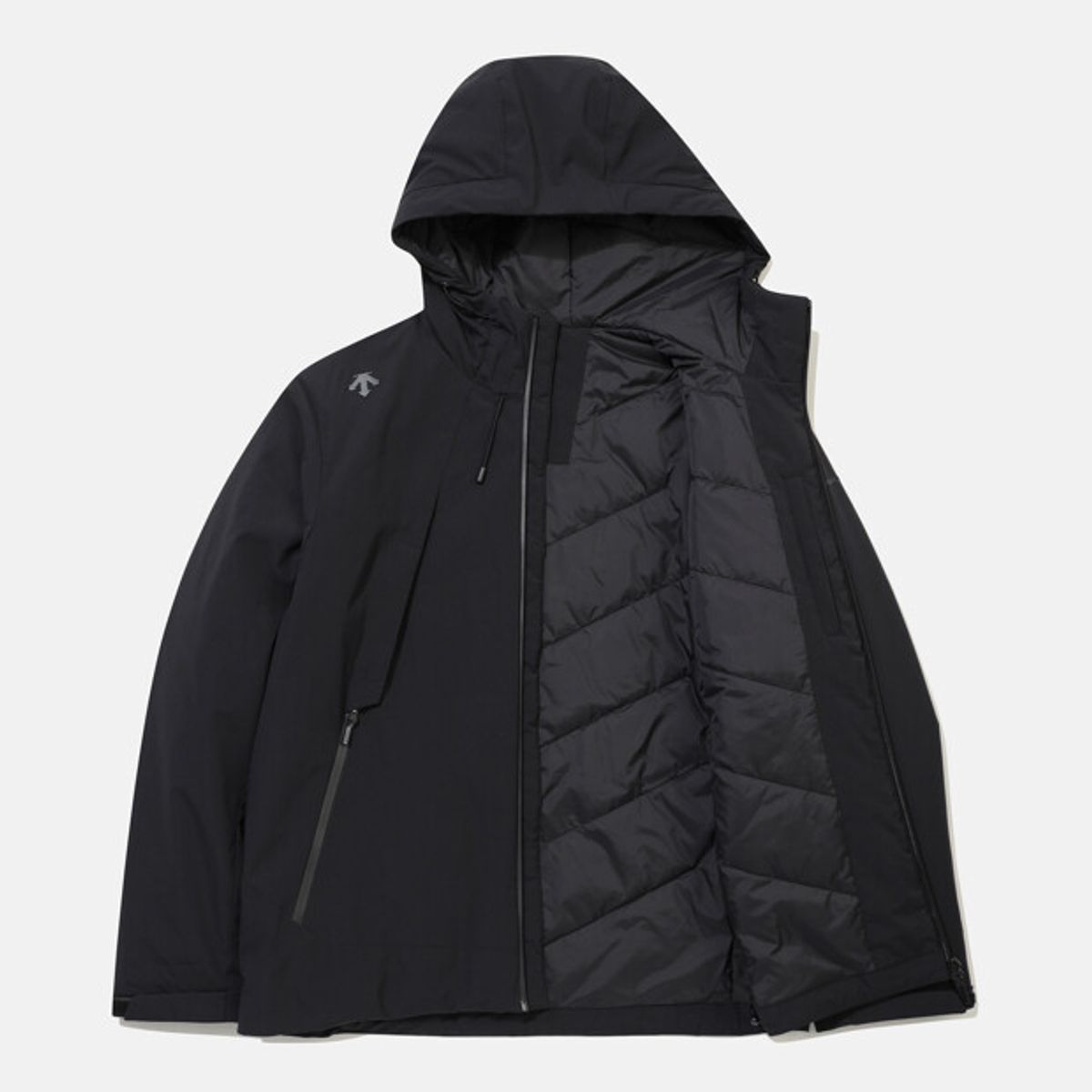 데상트(DESCENTE) 남성 경량 신슐레이트 후드형 패딩 자켓 블랙 SR321DPD91