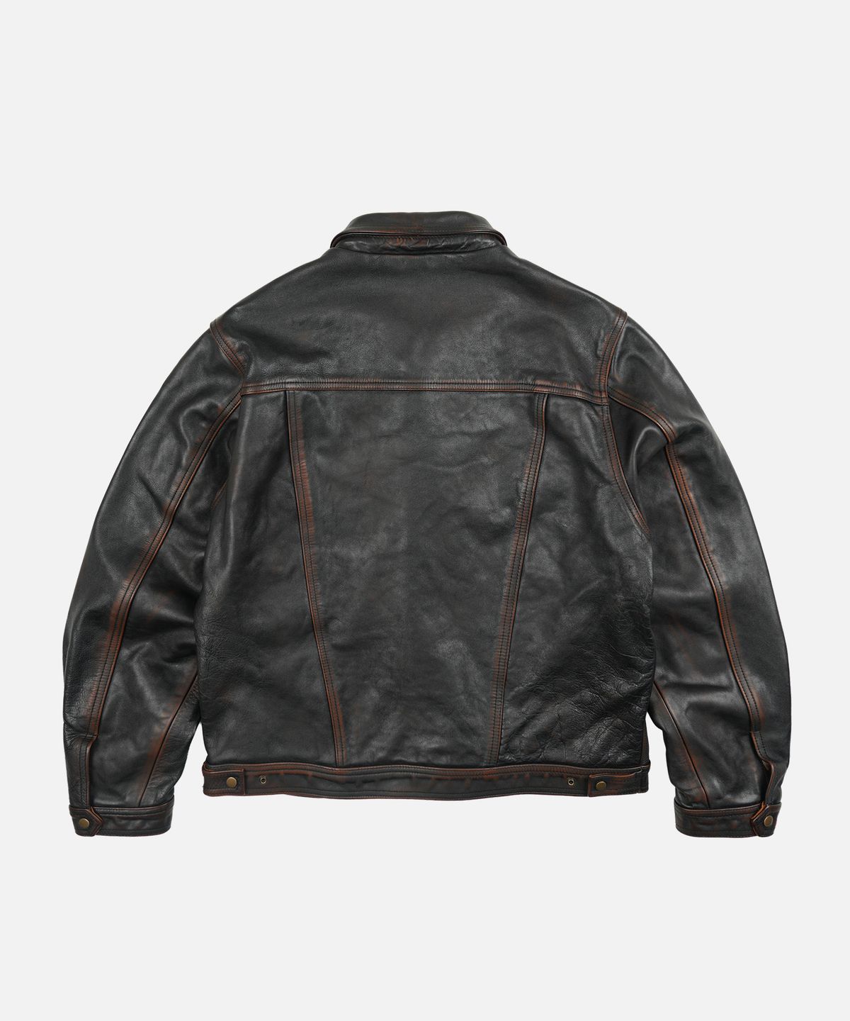 프리즘웍스(FRIZMWORKS) COWHIDE STORM TRUCKER JACKET _ WASHED BROWN