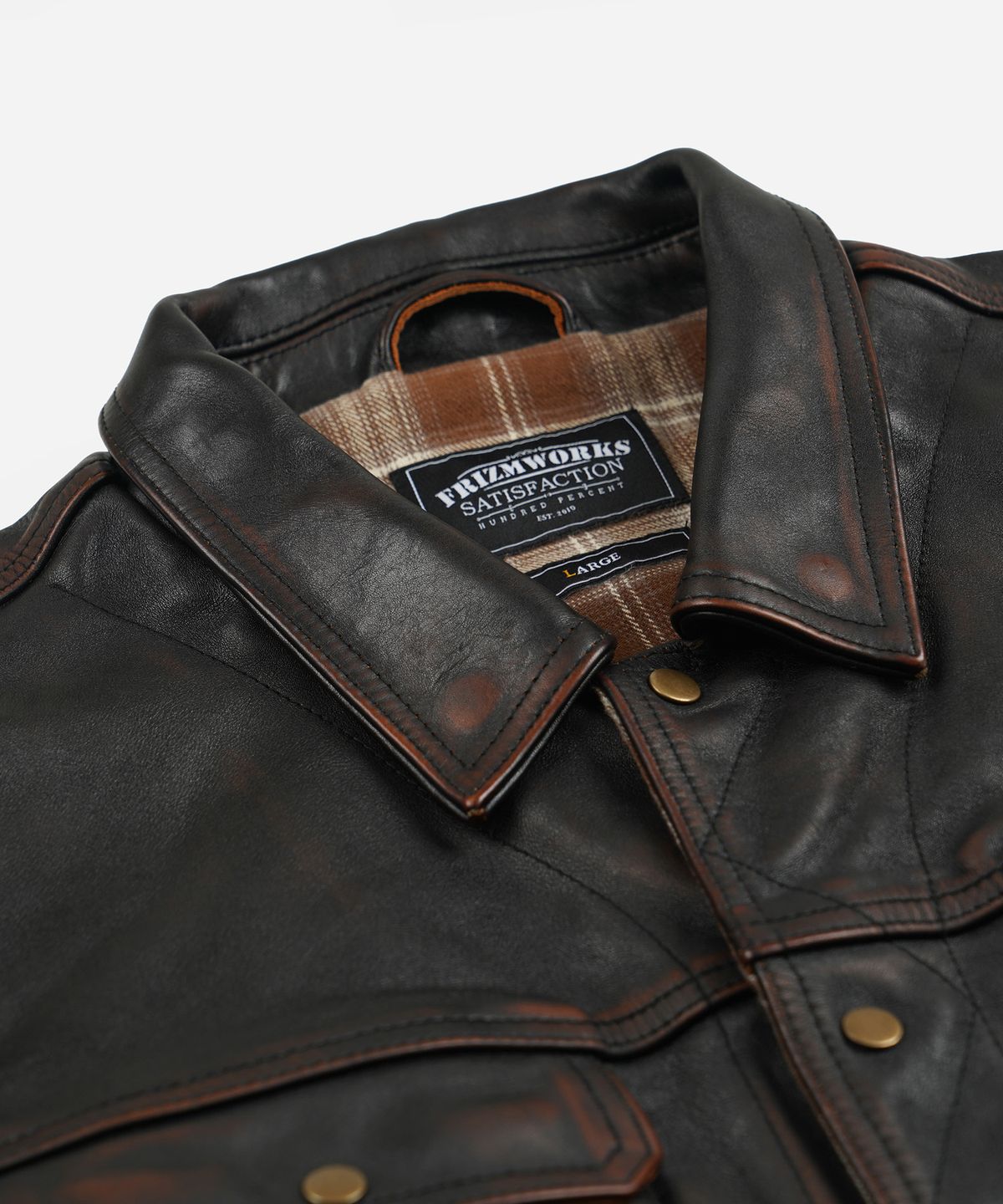 프리즘웍스(FRIZMWORKS) COWHIDE STORM TRUCKER JACKET _ WASHED BROWN