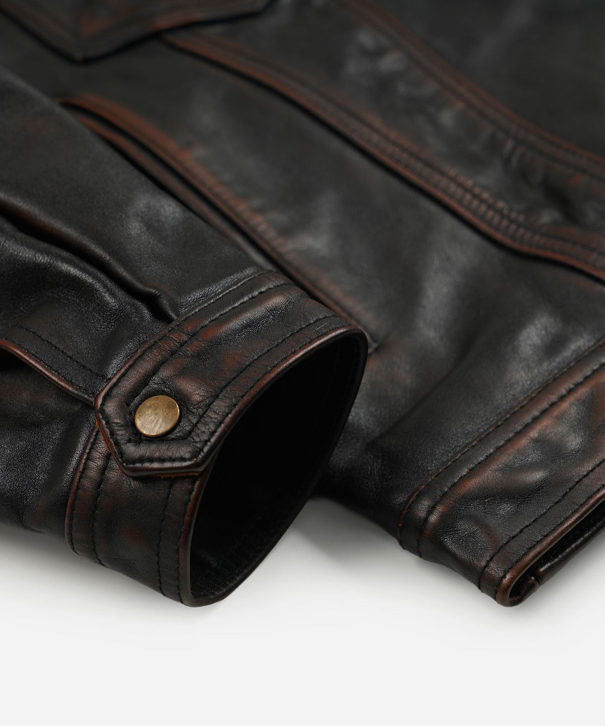 프리즘웍스(FRIZMWORKS) COWHIDE STORM TRUCKER JACKET _ WASHED BROWN