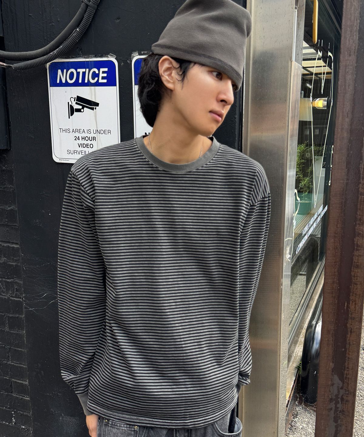 스켈리웩(SCALLYWAG) 워시드 스트라이프 롱 슬리브[블랙]