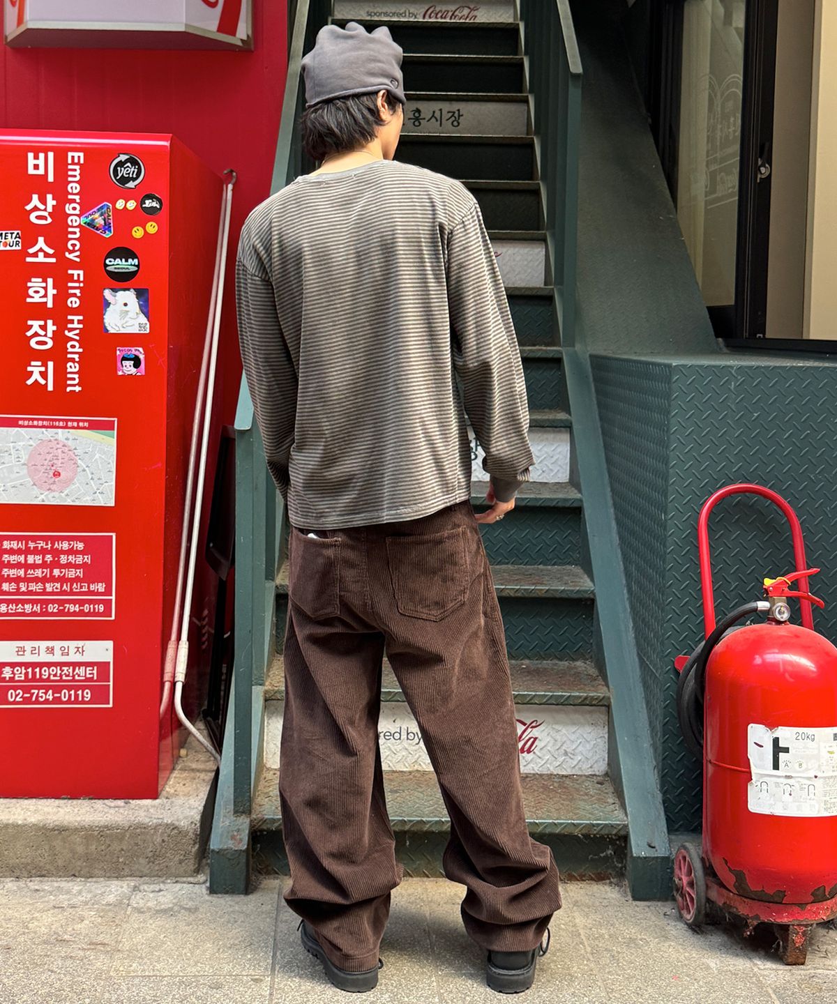 스켈리웩(SCALLYWAG) 워시드 스트라이프 롱 슬리브[카키]