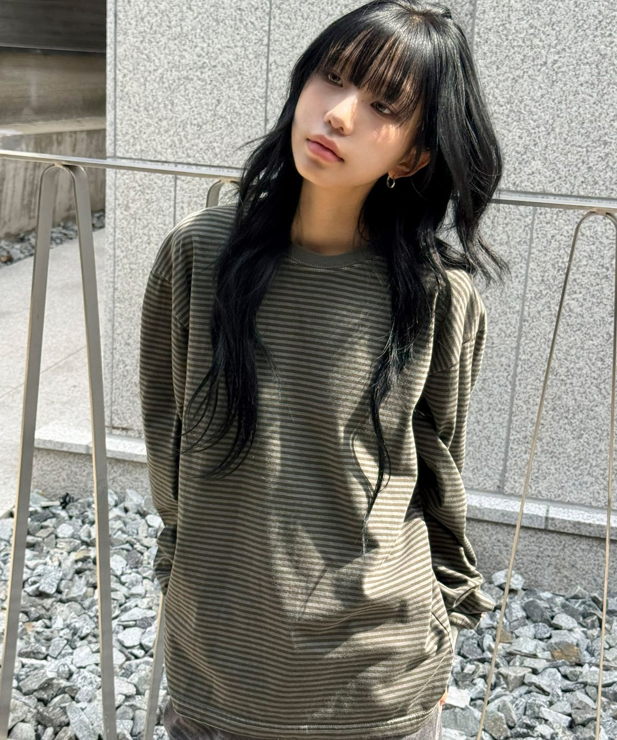 스켈리웩(SCALLYWAG) 워시드 스트라이프 롱 슬리브[카키]