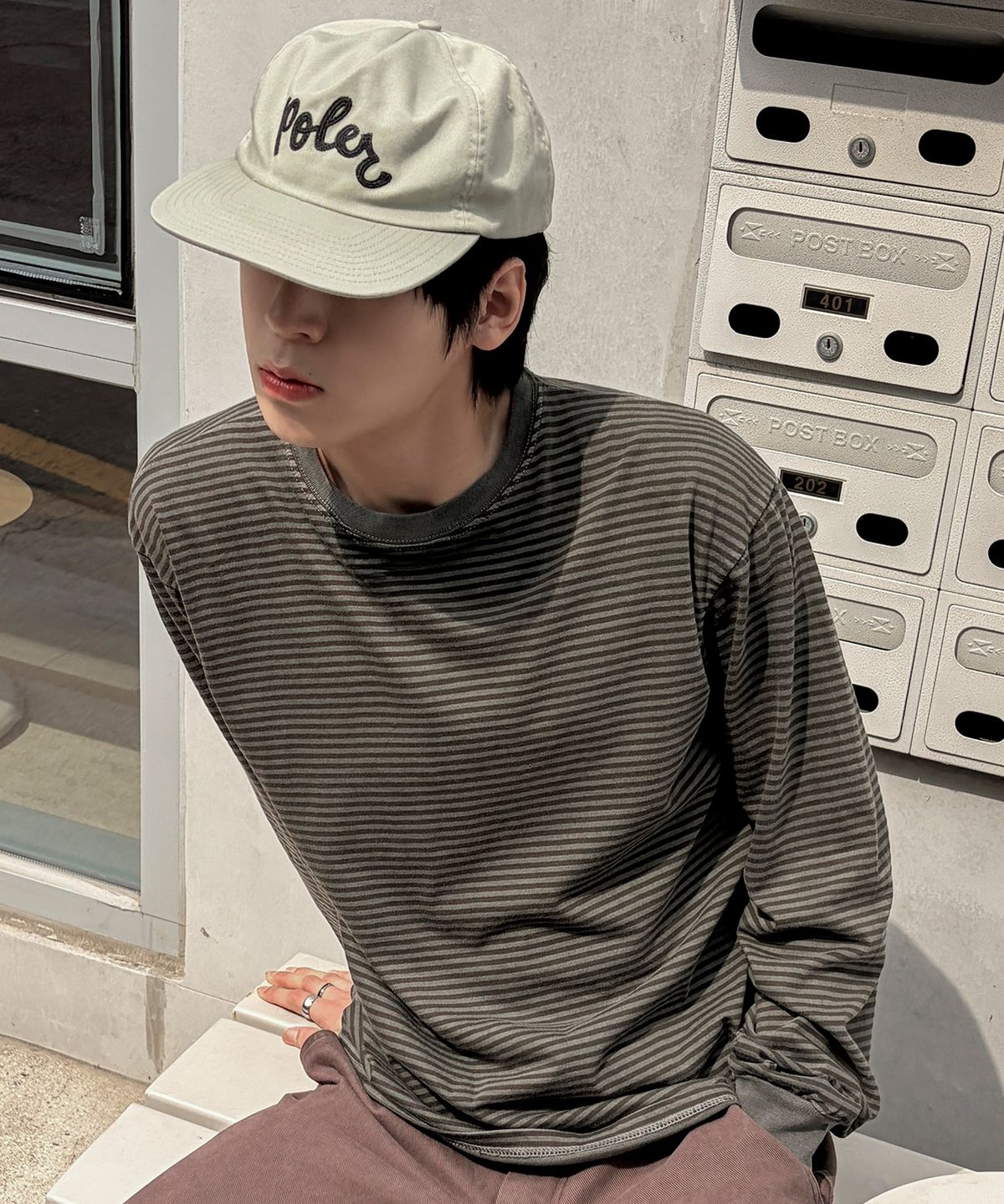 스켈리웩(SCALLYWAG) 워시드 스트라이프 롱 슬리브[카키]