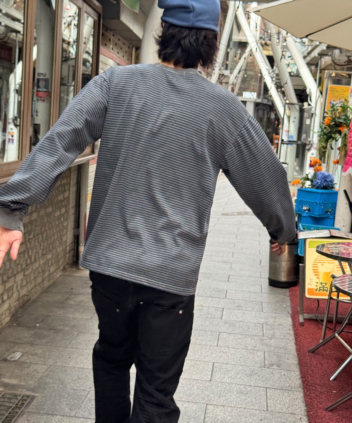 스켈리웩(SCALLYWAG) 워시드 스트라이프 롱 슬리브[블루]