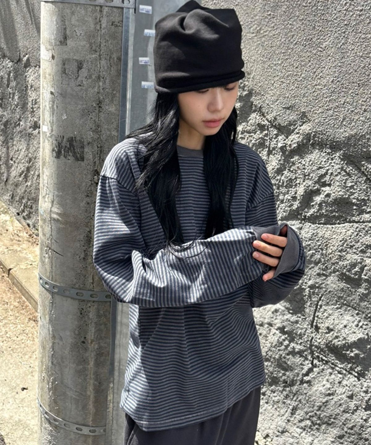 스켈리웩(SCALLYWAG) 워시드 스트라이프 롱 슬리브[블루]